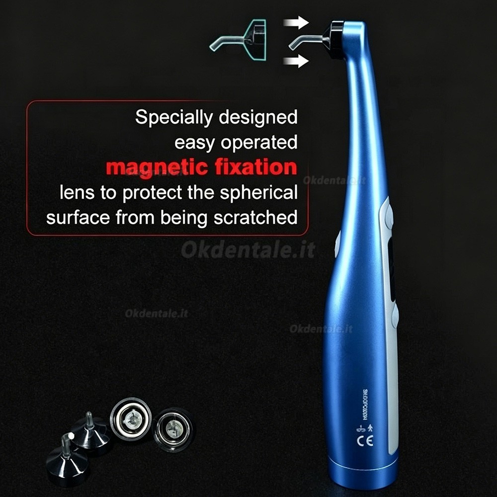 Lampada fotopolimerizzatrice odontoiatrica LED Mecco Dolphin con esposimetro integrato e lente per micropolimerizzazione
